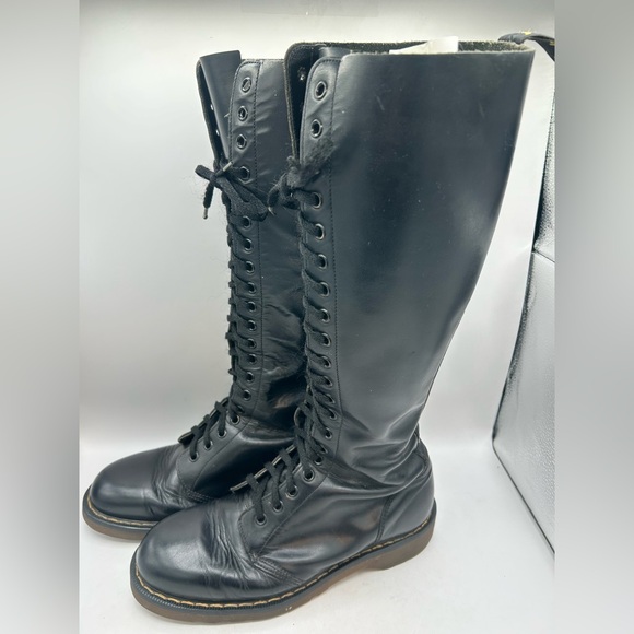 Vintage Dr Martens 1420 20 hole black knee high leather boots England m 8 W 9 - Picture 8 of 13